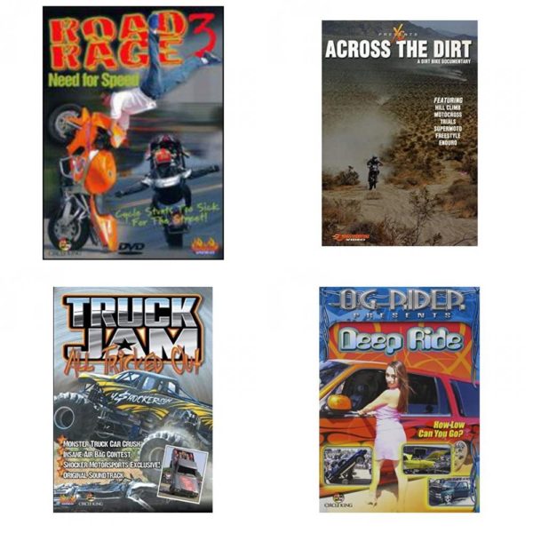 Auto, Truck & Cycle Extreme Stunts & Crashes 4 Pack Fun Gift DVD Bundle: Road Rage Vol. 3 -  Need for Speed  Across the Dirt: A Dirt Bike Documentary  Truck Jam: All Tricked Out  Og Rider: Deep Ride