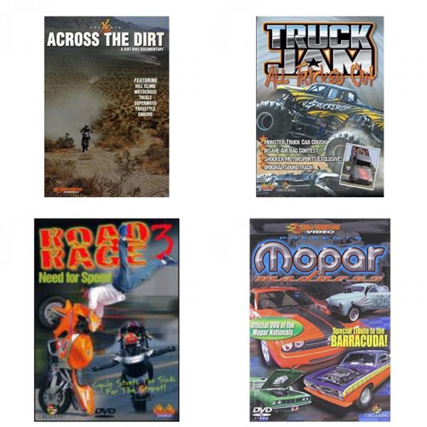 Auto, Truck & Cycle Extreme Stunts & Crashes 4 Pack Fun Gift DVD Bundle: Across the Dirt: A Dirt Bike Documentary  Truck Jam: All Tricked Out  Road Rage Vol. 3 -  Need for Speed  Mopar Madness