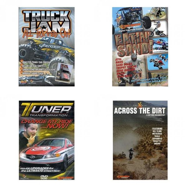 Auto, Truck & Cycle Extreme Stunts & Crashes 4 Pack Fun Gift DVD Bundle: Truck Jam: All Tricked Out  Eatin Sand!  Tuner Transformation: Change My Ride Now  Across the Dirt: A Dirt Bike Documentary