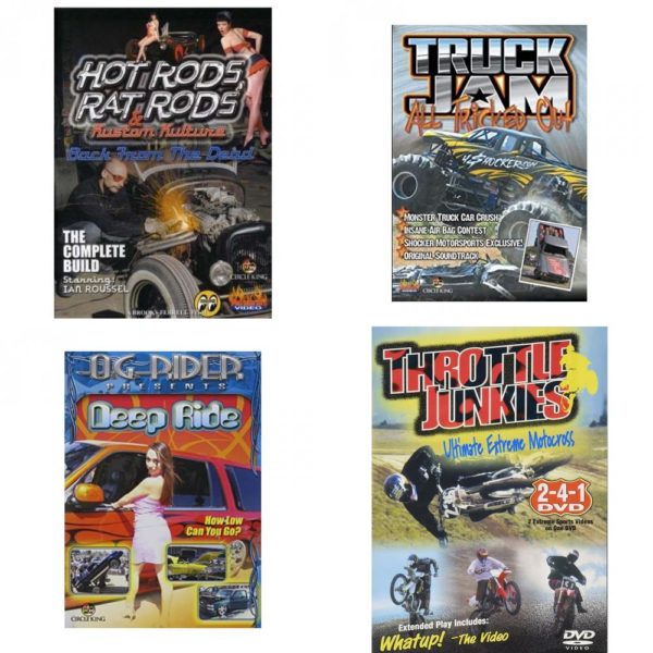 Auto, Truck & Cycle Extreme Stunts & Crashes 4 Pack Fun Gift DVD Bundle: Hot Rods, Rat Rods & Kustom Kulture: Back from the Dead - The Complete Build  Truck Jam: All Tricked Out  Og Rider: Deep Ride  Throttle Junkies