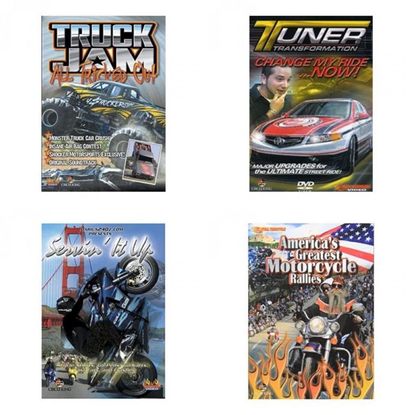 Auto, Truck & Cycle Extreme Stunts & Crashes 4 Pack Fun Gift DVD Bundle: Truck Jam: All Tricked Out  Tuner Transformation: Change My Ride Now  Servin It Up  Americas Greatest Motorcycle Rallies