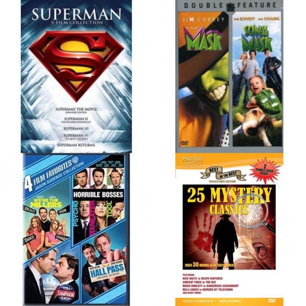 DVD Assorted Multi-Feature Movies 4 Pack Fun Gift Bundle: 5 Movies: Superman Collection  2 Movies: The Mask / Son of the Mask   4 Film Favorites: Jason Sudeikis   25 Mystery Classics