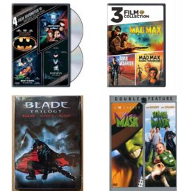 DVD Assorted Multi-Feature Movies 4 Pack Fun Gift Bundle: 4 Movies: Batman, Batman Forever / Batman and Robin / Batman Returns  3 Movies: Mad Max  Fury Road, Road Warrior, Beyong Thunderdome  3 Movies: Blade Trilogy  2 Movies: The Mask / Son of the Mask