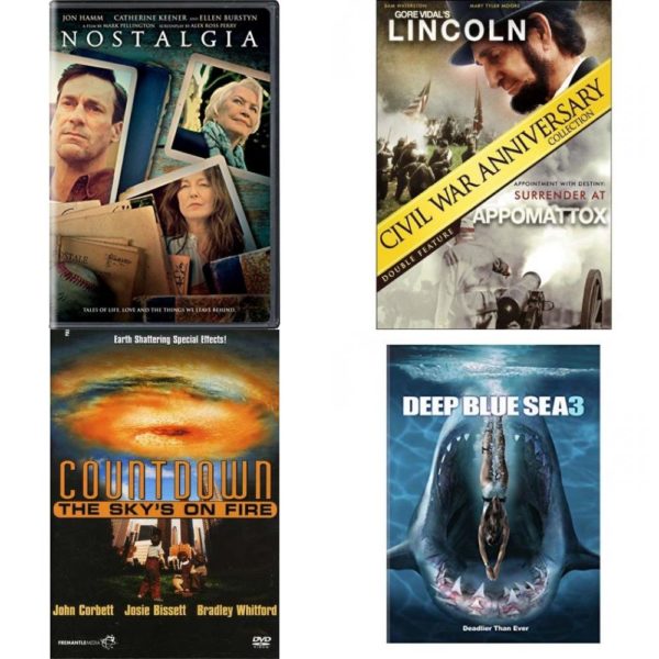 DVD Assorted Movies 4 Pack Fun Gift Bundle: Nostalgia, Civil War Anniversary Collection: Gore Vidal's Lincoln / The Surrender at Appomattox, Countdown The Skys On Fire, Deep Blue Sea 3