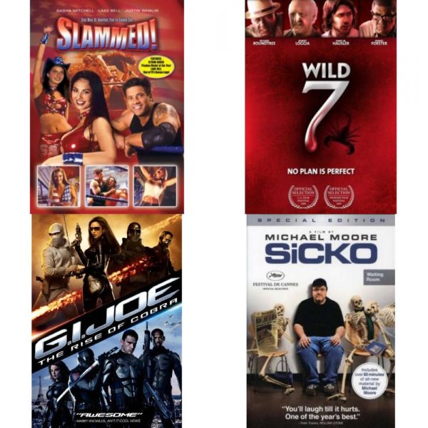 DVD Assorted Movies 4 Pack Fun Gift Bundle: Slammed!, Wild 7, G.I. Joe: The Rise of Cobra, Sicko