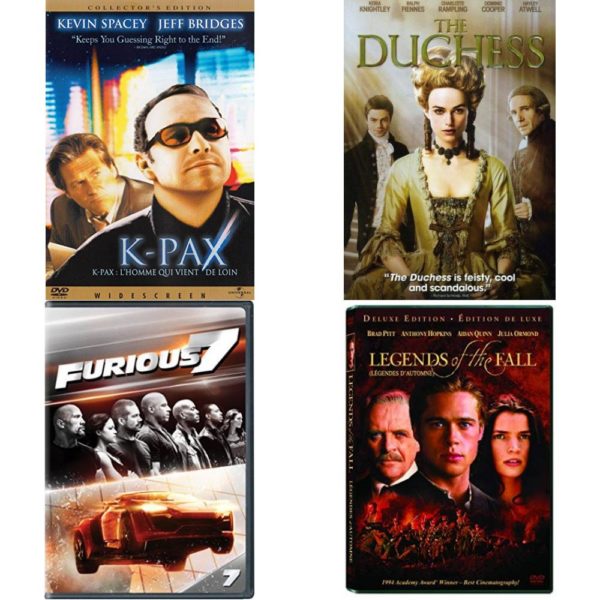 DVD Assorted Movies 4 Pack Fun Gift Bundle: K-Pax, The Duchess, Furious 7, Legends of the Fall