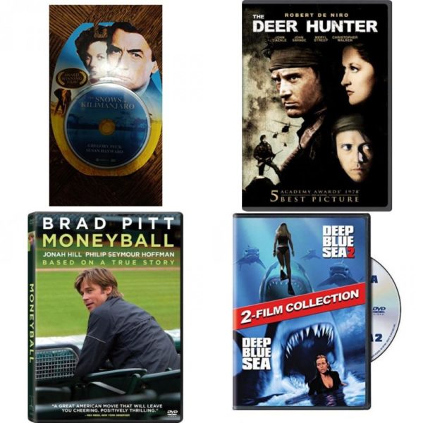 DVD Assorted Movies 4 Pack Fun Gift Bundle: The Snows of Kilimanjaro, The Deer Hunter, Moneyball, 2-Film Collection: Deep Blue Sea / Deep Blue Sea 2
