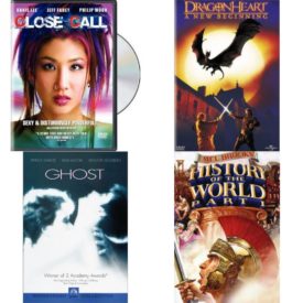DVD Assorted Movies 4 Pack Fun Gift Bundle: Close Call, Dragonheart - A New Beginning, Ghost, History of the World Part I
