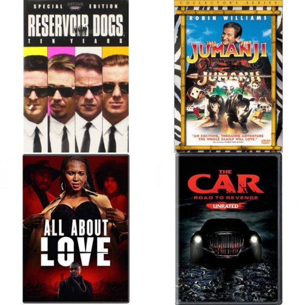 DVD Assorted Movies 4 Pack Fun Gift Bundle: Reservoir Dogs, Jumanji, All About Love, The Car: Road to Revenge