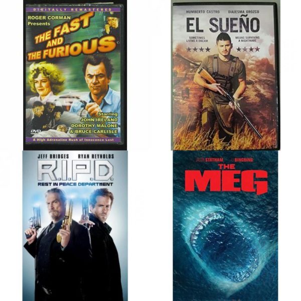 DVD Assorted Movies 4 Pack Fun Gift Bundle: John Cormans: The Fast and the Furious, El Sueno, R.I.P.D., The Meg