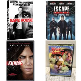 DVD Assorted Movies 4 Pack Fun Gift Bundle: Safe House, Escape Plan: The Extractors, Kidnap, AT WAR WITH THE ARMY