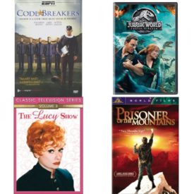 DVD Assorted Movies 4 Pack Fun Gift Bundle: Code Breakers, Jurassic World: Fallen Kingdom, The Lucy Show V.3, Prisoner of the Mountains