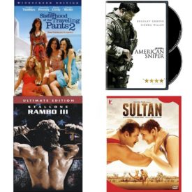 DVD Assorted Movies 4 Pack Fun Gift Bundle: The Sisterhood of the Traveling Pants 2, American Sniper Special Edition, RAMBO III:ULTIMATE EDITION, Sultan Special Edition