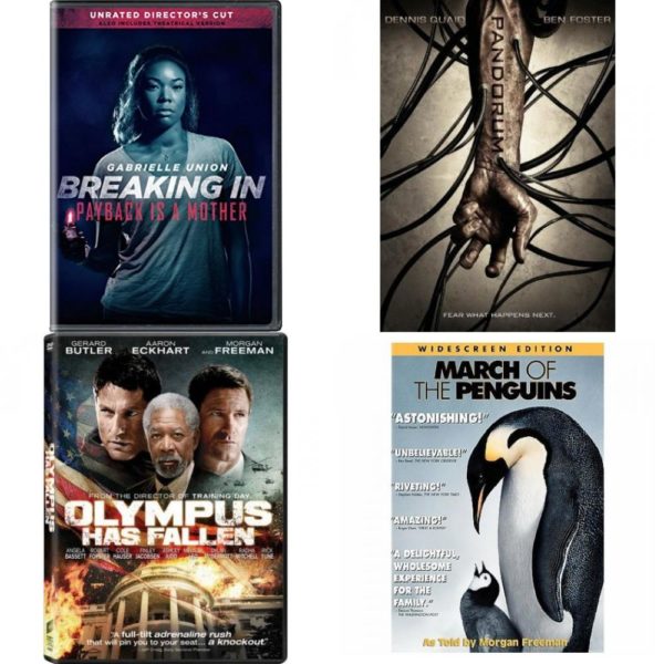 DVD Assorted Movies 4 Pack Fun Gift Bundle: Breaking In, Pandorum, Olympus Has Fallen, MARCH OF THE PENGUINS