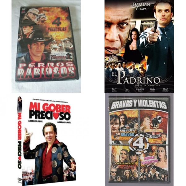 DVD Spanish Speaking Movies 4 Pack Fun Gift Bundle: Perros Rabiosos - La Fiest de Los Perrones/El Perro Malagradecido/Como  El Padrino - The Latin Godfather  Mi Gober Precioso- My Dear Governor  Bravas Y Violentas "4 Peliculas" JULIO ALEMAN & MARIO ALMADA