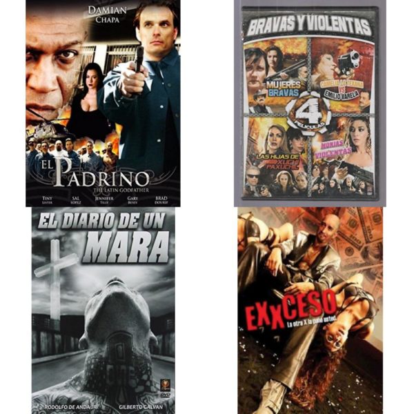 DVD Spanish Speaking Movies 4 Pack Fun Gift Bundle: El Padrino - The Latin Godfather  Bravas Y Violentas "4 Peliculas" JULIO ALEMAN & MARIO ALMADA  El Diario de un Mara  Exxceso