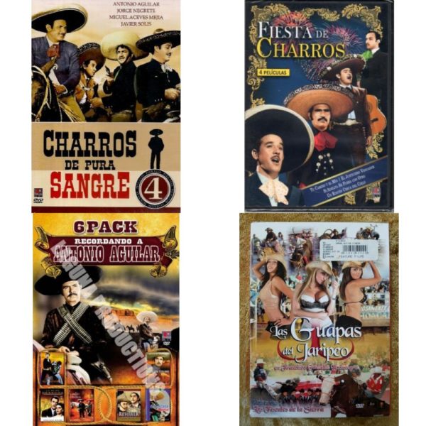 DVD Spanish Speaking Movies 4 Pack Fun Gift Bundle: Charrps De Pura Sangre  Fiesta De Charros. 4 Peliculas  Recordando a Antonio Aguilar 6 Pack  Las Guapas del Jaripeo