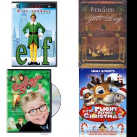 Christmas Holiday Movies DVD 4 Pack Assorted Bundle: Elf, Yule Log Silver Screen, A Christmas Story, The Flight Before Christmas