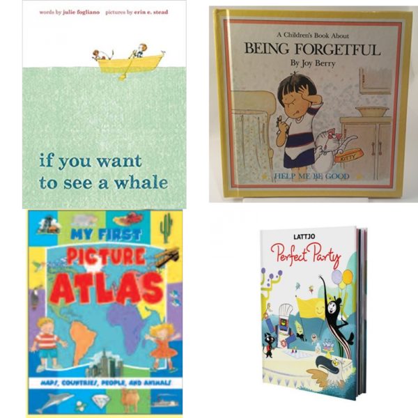 Children's Fun & Educational 4 Pack Hardcover Book Bundle (Ages 3-5): if you want to see a whale, A Childrens Book About: Being Forgetful Help Me Be Good Series, My First Picture Atlas by Tucker Slingsby 2008, Perfect Party