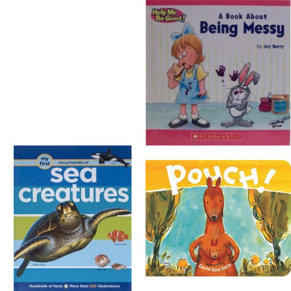 Children's Fun & Educational 4 Pack Hardcover Book Bundle (Ages 3-5): The Mixed-Up Chameleon, A Book about Being Messy, Sea Creatures My First Encyclopedia of, Pouch! Board book