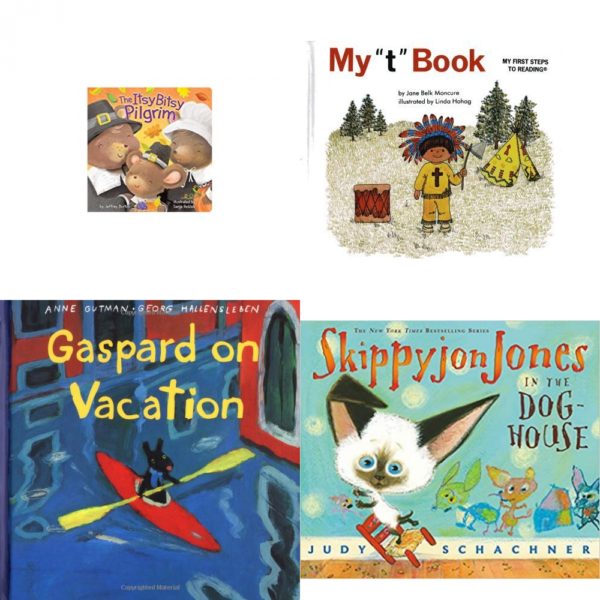 Children's Fun & Educational 4 Pack Hardcover Book Bundle (Ages 3-5): The Itsy Bitsy Pilgrim, My t book My first steps to reading, Gaspard on Vacation Misadventures of Gaspard and Lisa, Skippyjon Jones in the Doghouse