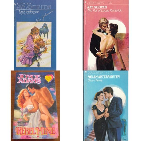 Assorted Romance Paperback Book Bundle (4 Pack): Touch the Horizon Loveswept No 59 Mass Market Paperback, The Fall of Lucas Kendrick Loveswept No 231 Mass Market Paperback, Rebel Mine Zebra Heartfire Historical Romance Mass Market Paperback, BLUE FLAME # 310 Loveswept No 310 Mass Market Paperback