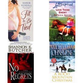 Assorted Romance Paperback Book Bundle (4 Pack): Fit to Be Tied Signet Eclipse Mass Market Paperback, Love Thine Enemy Love Inspired #354 Mass Market Paperback, No Regrets Delta Force 1 Mass Market Paperback, A Rocky Mountain Christmas Mass Market Paperback