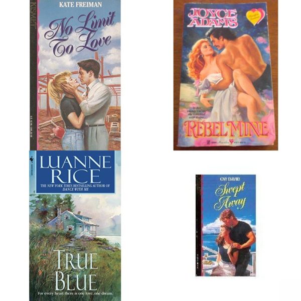 Assorted Romance Paperback Book Bundle (4 Pack): Kismet #93: No Limit to Love Mass Market Paperback, Rebel Mine Zebra Heartfire Historical Romance Mass Market Paperback, True Blue Hubbards Point Mass Market Paperback, Swept Away Mass Market Paperback