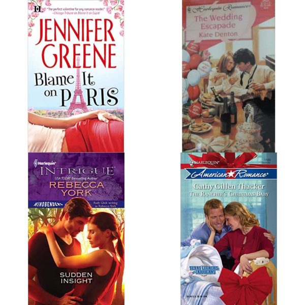 Assorted Harlequin Romance Paperback Book Bundle (4 Pack): Blame It on Paris Mass Market Paperback, Wedding Escapade Paperback, Sudden Insight Mass Market Paperback, The Ranchers Christmas Baby Mass Market Paperback