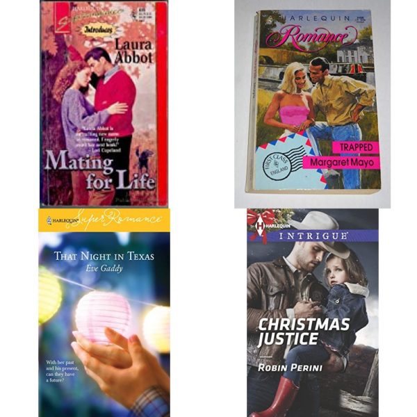 Assorted Harlequin Romance Paperback Book Bundle (4 Pack): Mating for Life Harlequin Superromance No. 639 Mass Market Paperback, Trapped Mass Market Paperback, That Night in Texas Harlequin Superromance No. 1313 Paperback, Christmas Justice Harlequin Intrigue Mass Market Paperback