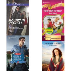 Assorted Harlequin Romance Paperback Book Bundle (4 Pack): Mountain Retreat Harlequin Intrigue Mass Market Paperback, There Goes The Bride Love and Laughter Paperback, Once A Lawman #1245 Mass Market Paperback, Montana Standoff Harlequin Superromance No. 1287 Paperback