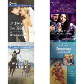 Assorted Harlequin Romance Paperback Book Bundle (4 Pack): A Wife for One Year Those Engaging Garretts! Mass Market Paperback, Under The Microscope Mass Market Paperback, Her Wyoming Hero Daddy Dude Ranch Mass Market Paperback, Suspicions Mass Market Paperback