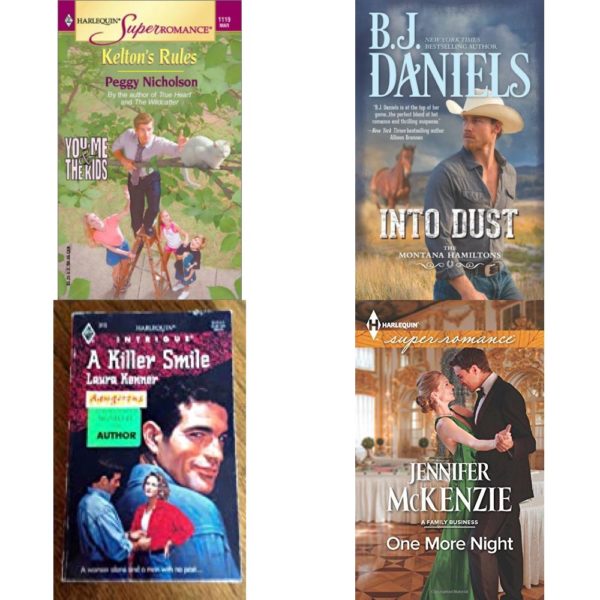 Assorted Harlequin Romance Paperback Book Bundle (4 Pack): Keltons Rules: You, Me & the Kids Harlequin Superromance No. 1119 Paperback, Into Dust The Montana Hamiltons, 5 Mass Market Paperback, A Killer Smile Mass Market Paperback, One More Night A Family Business Paperback