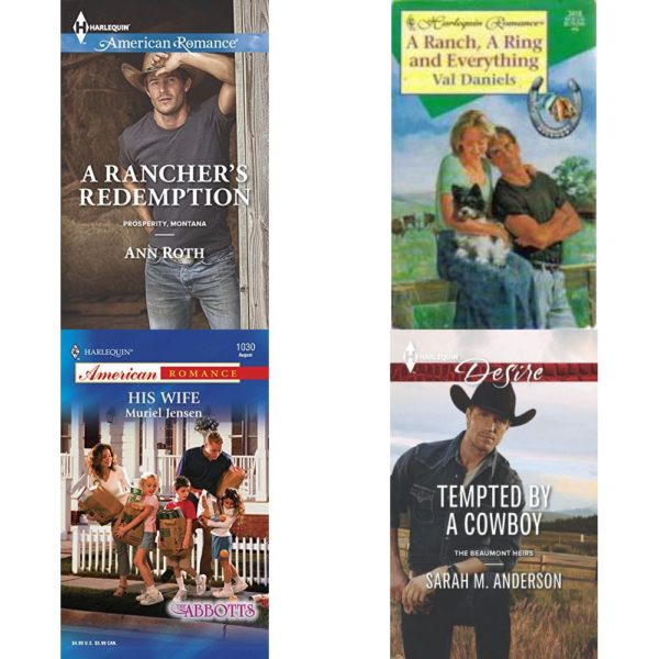 Assorted Harlequin Romance Paperback Book Bundle (4 Pack): A Ranchers Redemption Prosperity, Montana Mass Market Paperback, Ranch, A Ring And Everything Hitched! Paperback, His Wife Harlequin American Romance No. 1030 The Abbots Paperback, Tempted by a Cowboy The Beaumont Heirs, 2 Mass Market Paperback