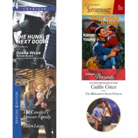Assorted Harlequin Romance Paperback Book Bundle (4 Pack): The Hunk Next Door The Specialists Mass Market Paperback, What Child Is This? Harlequin Superromance No. 881 Paperback, The Cowgirls Forever Family The Cedar River Cowboys Mass Market Paperback, The Billionaires Secret Princess Scandalous Royal Brides Mass Market Paperback