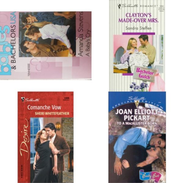 Assorted Silhouette Romance Paperback Book Bundle (4 Pack): A Babys Cry Babies & Bachelors USA: Tennessee #42 Mass Market Paperback, Claytons Made Over Mrs Bachelor Gulch Silhouette Romance, No 1253 Paperback, Comanche Vow Mass Market Paperback, To a Macallister Born : The Baby Bet Silhouette Special Edition No. 1329 Special Edition, 1329 Paperback