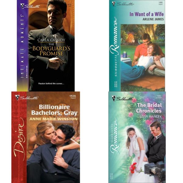 Assorted Silhouette Romance Paperback Book Bundle (4 Pack): The Bodyguards Promise Wild West Bodyguards Paperback, In Want Of A Wife Silhouette Romance Paperback, Billionaire Bachelors: Gray Silhouette Desire Mass Market Paperback, The Bridal Chonicles Silhouette Romance Paperback