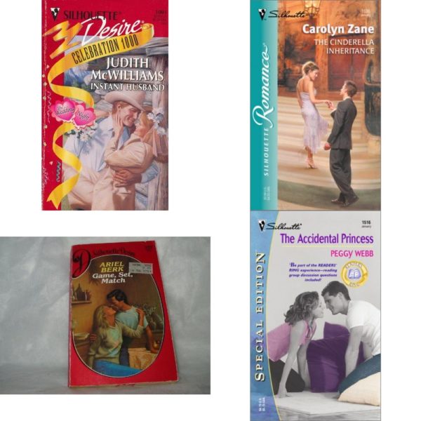 Assorted Silhouette Romance Paperback Book Bundle (4 Pack): Instant Husband The Wedding Night / Celebration 1000 / Silhouette Desire, No. 1001 Paperback, The Cinderella Inheritance Paperback, Game Set Match Silhouette Desire Paperback, The Accidental Princess Paperback