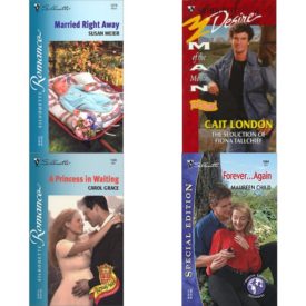 Assorted Silhouette Romance Paperback Book Bundle (4 Pack): MARRIED RIGHT AWAY Silhouette Romance Paperback, Seduction Of Fiona Tallchief Man Of The Month/The Tallchiefs Desire Mass Market Paperback, A Princess In Waiting Royally Wed: The Missing Heir Silhouette Romance Mass Market Paperback, Forever...Again Silhouette Special Edition No. 1604 Merlyn County Midwives Paperback