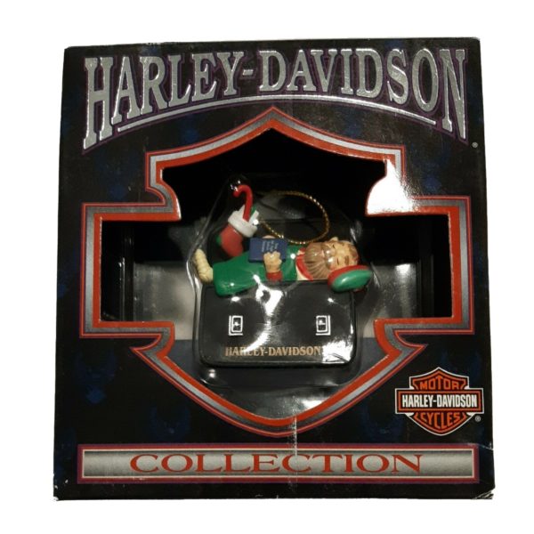 1997 Harley Davidson Christmas Ornament Harley Elf Sleeping in Saddlebag