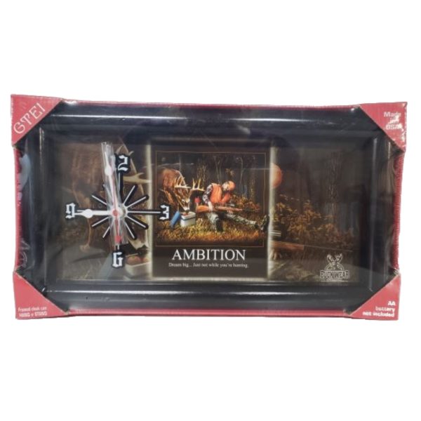 Buckwear AMBITION CLOCK Deer Hunter Quartz Clock Framed Hang or Stand