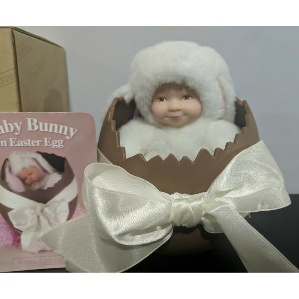 2000 Anne Geddes Baby Plush Bunny Plastic Face Doll In Easter Egg  5" Caucasian Brown Eyes