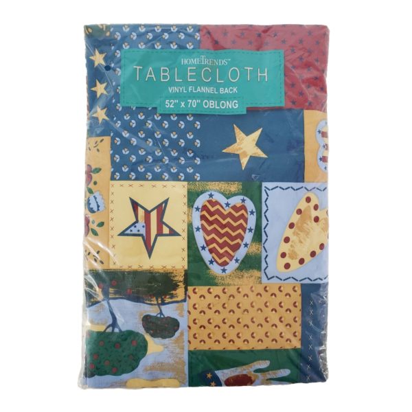 Home Trends Tablecloth Vinyl Flannel back 52" x 70" Oblong Americana Quilt Patchwork Design