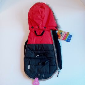 Top Paw Red/Black Hooded Winter Dog Coat Size Medium