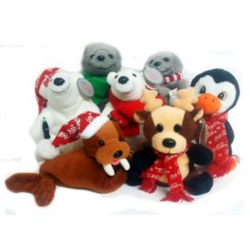 1990s Coca-Cola Bean Bag Plush Set of 7 - Polar Bears, Seals, Penguin, Walrus, Reindeer - Holding Bottle of Coca-Cola