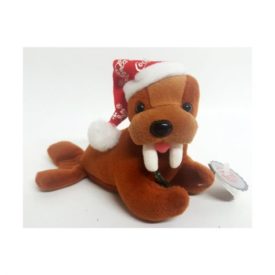 Collectible Coca-Cola Bean Bag Plush Walrus in Snowflake Santa Hat, Style 0104