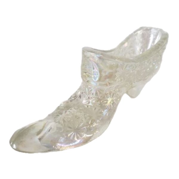 Vintage L E Smith Collectible Daisy & Button Iridescent Art Glass Slipper