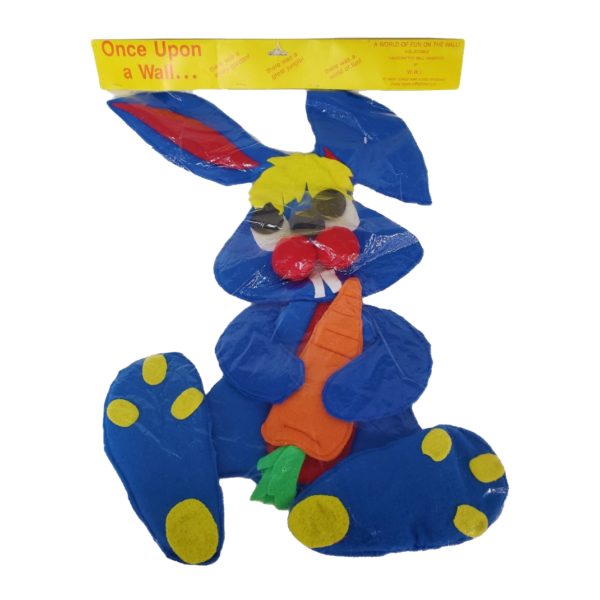 Vintage A World of Fun on the Wall Handcrafted Nursery Wall Hanging 25" x 16" - Blue Bunny Rabbit