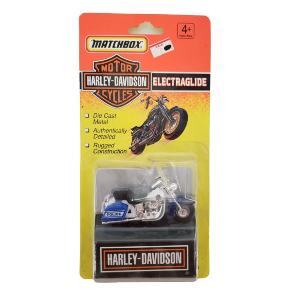 1993 Matchbox Harley Davidson Motorcycle Electraglide Patrol Bike Blue & White Diecast 1:64 Scale