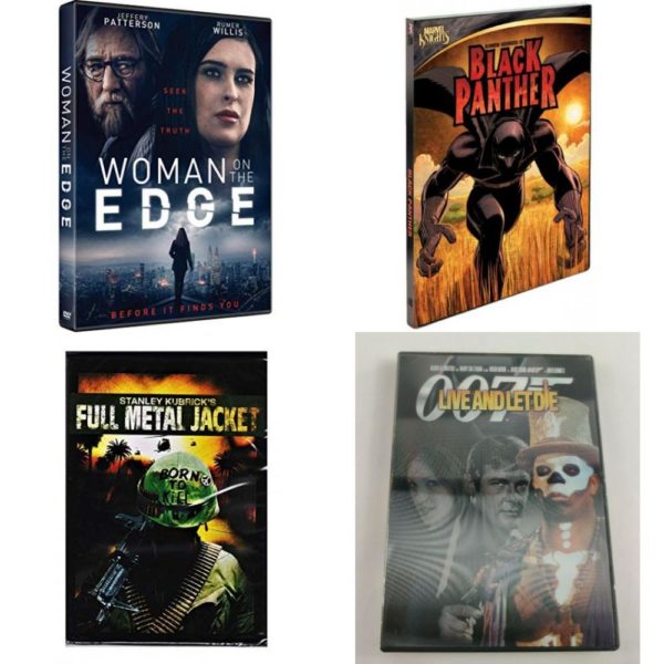 DVD Assorted Movies 4 Pack Fun Gift Bundle: Woman on the Edge  Marvel Knights: Black Panther Slim Case  Full Metal Jacket  Live and Let Die - Rare Lenticular Cover